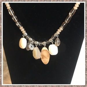 Adjustable necklace with beads, stone and charm